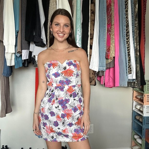 Y2K/2000s Strapless Floral Mini Dress – Size M - Picture 2 of 6